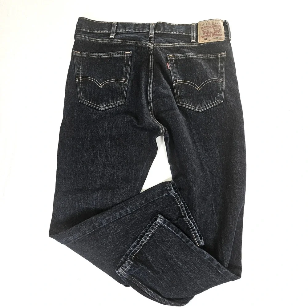 Levis 505 Regular Fit Dark Wash Indigo Straight Leg Denim Jeans 38x32 00505-0216